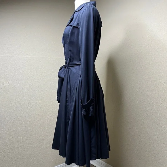 Anthropologie LRA Blue Coat Dress Size M 8 10 Button Front Fit-And-Flare Retro - Picture 3 of 11